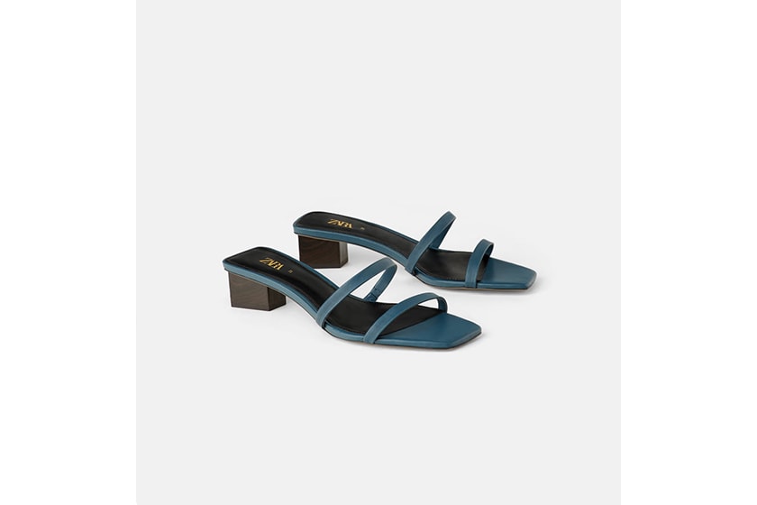 Zara Wood Effect Heel Leather Sandals