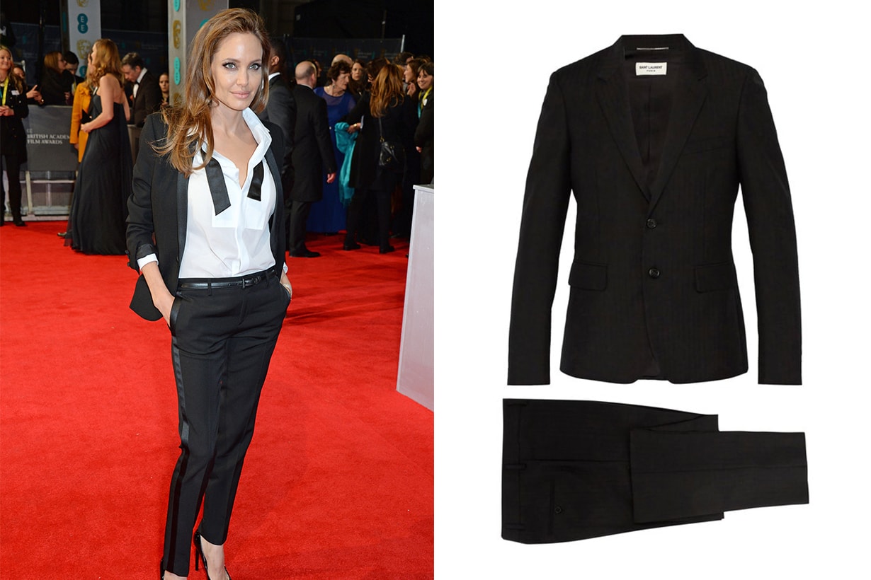 Angelina Jolie Yves Saint Laurent Slim-fit Striped Wool and Mohair-Blend Suit