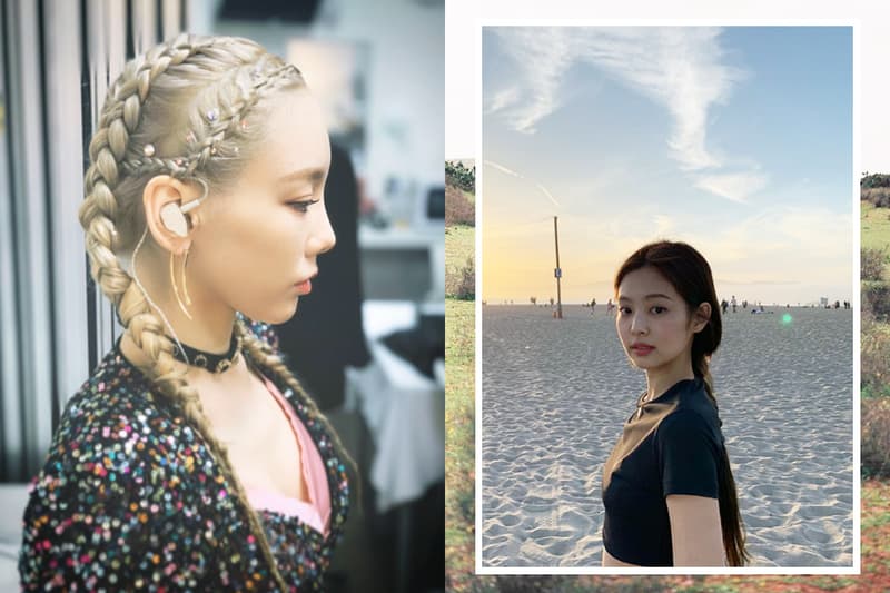 BLACKPINK Jennie Rose Girls Generation Taeyeon Red Velvet Mamamoo Hwasa APink Bomi Twice Hyuna French Braid styles celebrities hairstyles trend korean idols celebrities singers