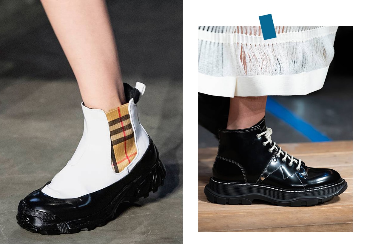 heavy rubber-soled ankle boots runway Alexander McQueen Burberry
