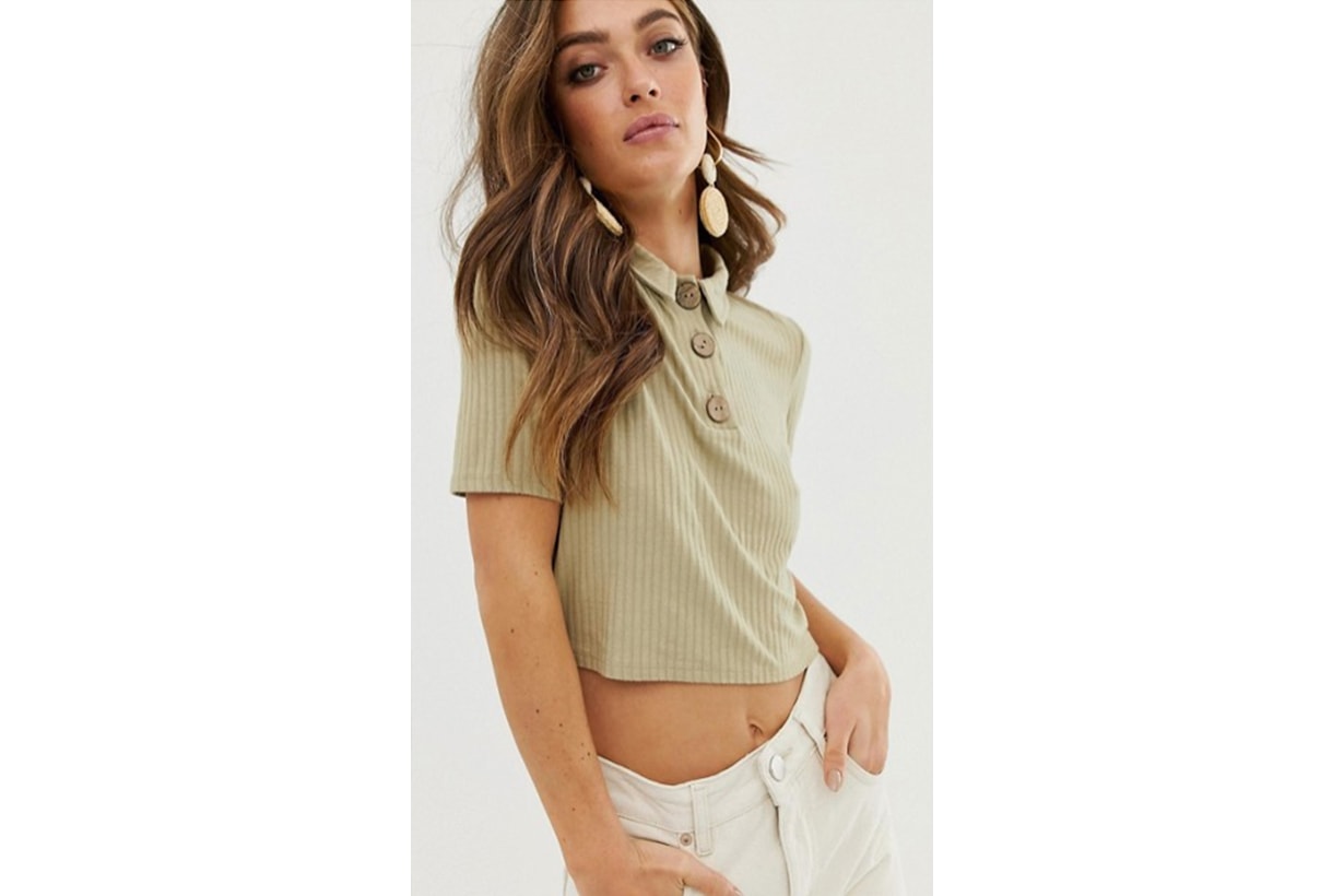 ASOS DESIGN Polo Neck T-Shirt in Textured Fabric with Buttons