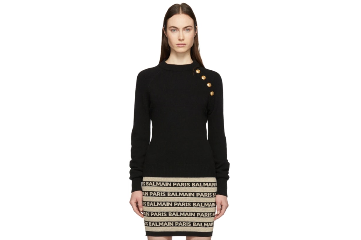 Balmain Black Cashmere Button Sweater