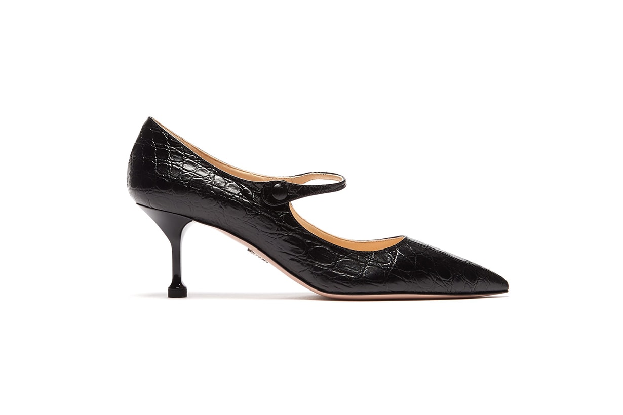 Prada Crocodile-Effect Leather Mary Jane Pumps