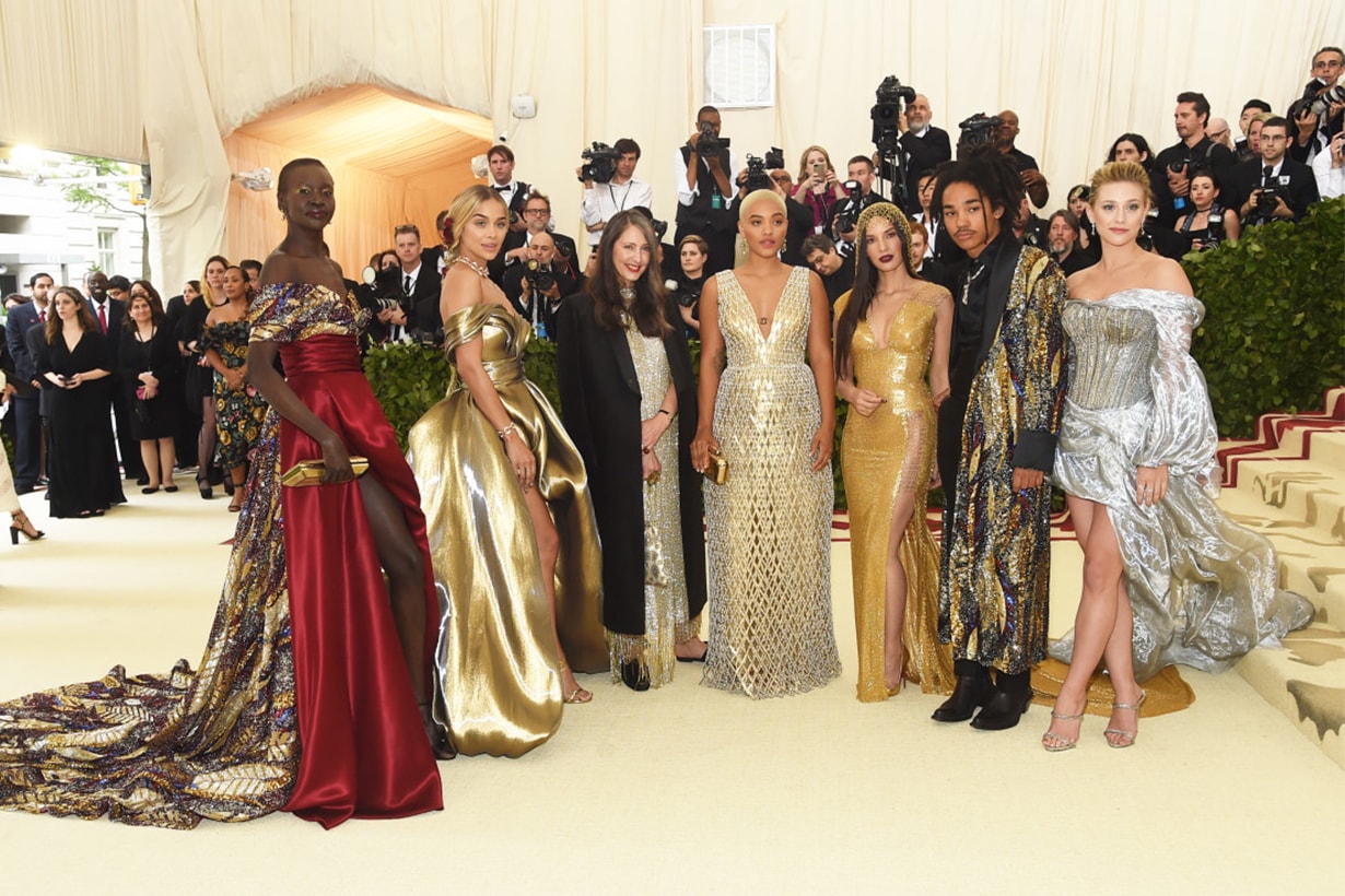 lek Wek, Jasmine Sanders, Valerie Messika, Kiersey Clemons, Olivia Munn, Luka Sabbat and Lili Reinhart at the opening of the "Heavenly Bodies: Fashion and the Catholic Imagination" exhibit at the Met Gala