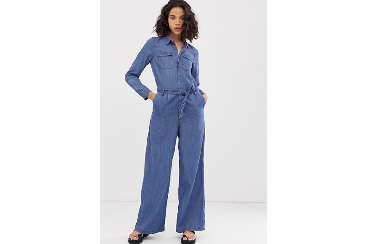 Only Denim Button Through Wide Leg Jumpsuit