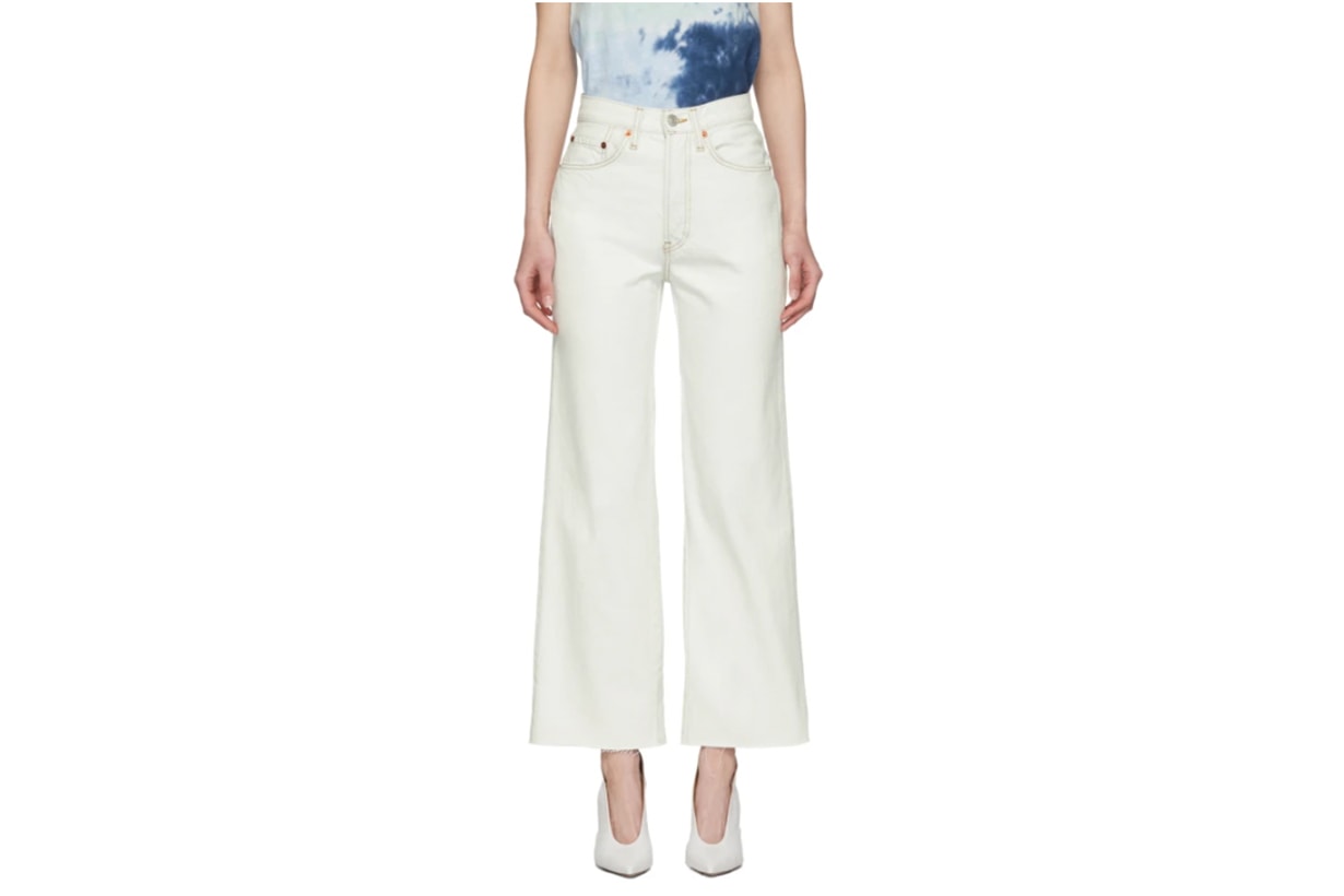 Re/Done White Wide Leg Crop Jeans