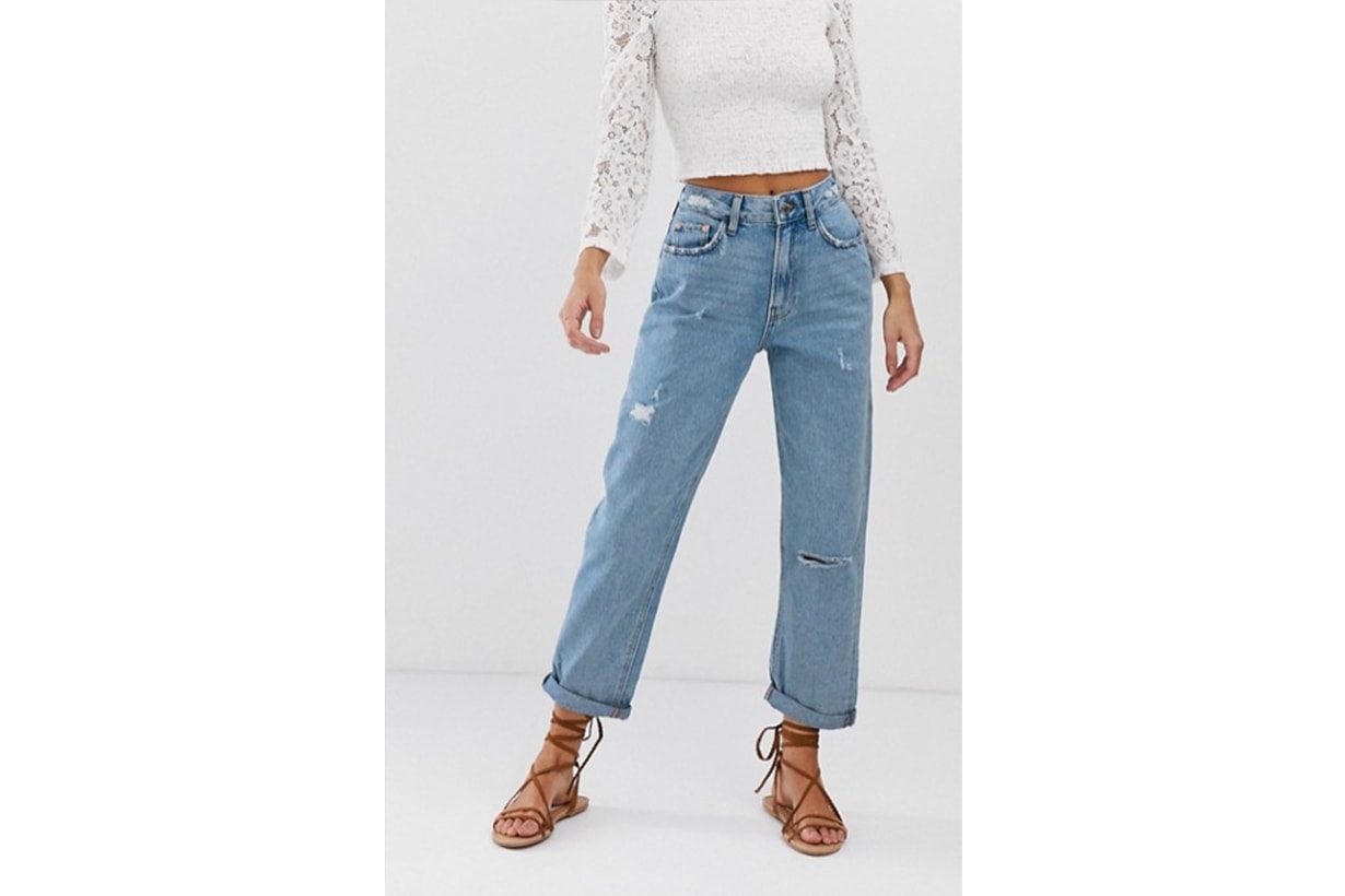 River Island Mom Jeans in Mid Wash