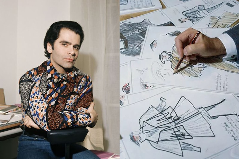 karl lagerfeld fashion drawings already to bid