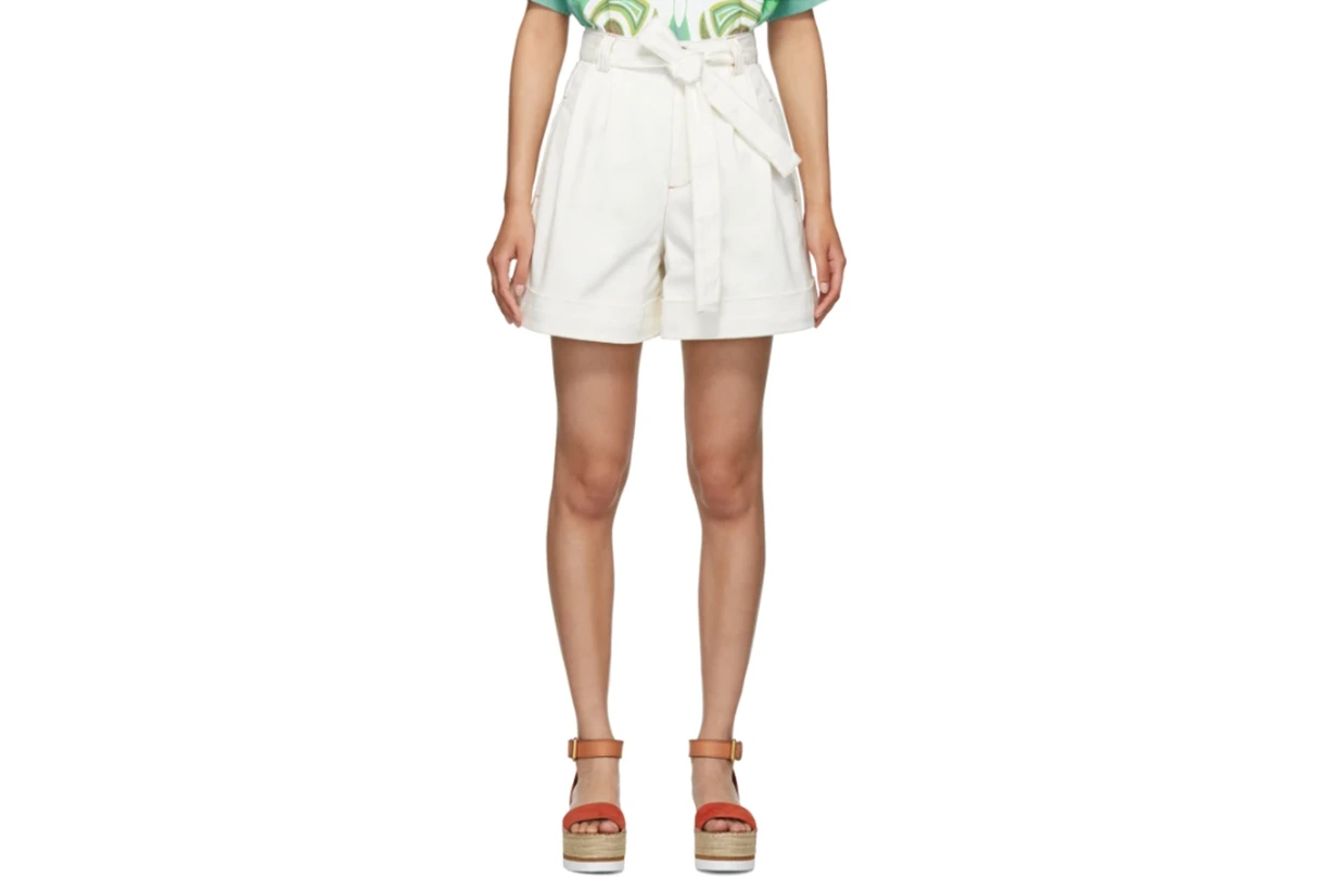 See-by-Chloé-White-Denim-Tie-Shorts