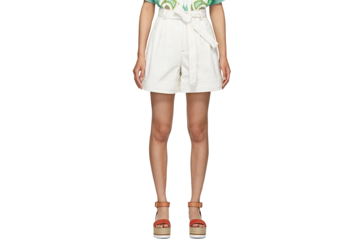 See-by-Chloé-White-Denim-Tie-Shorts