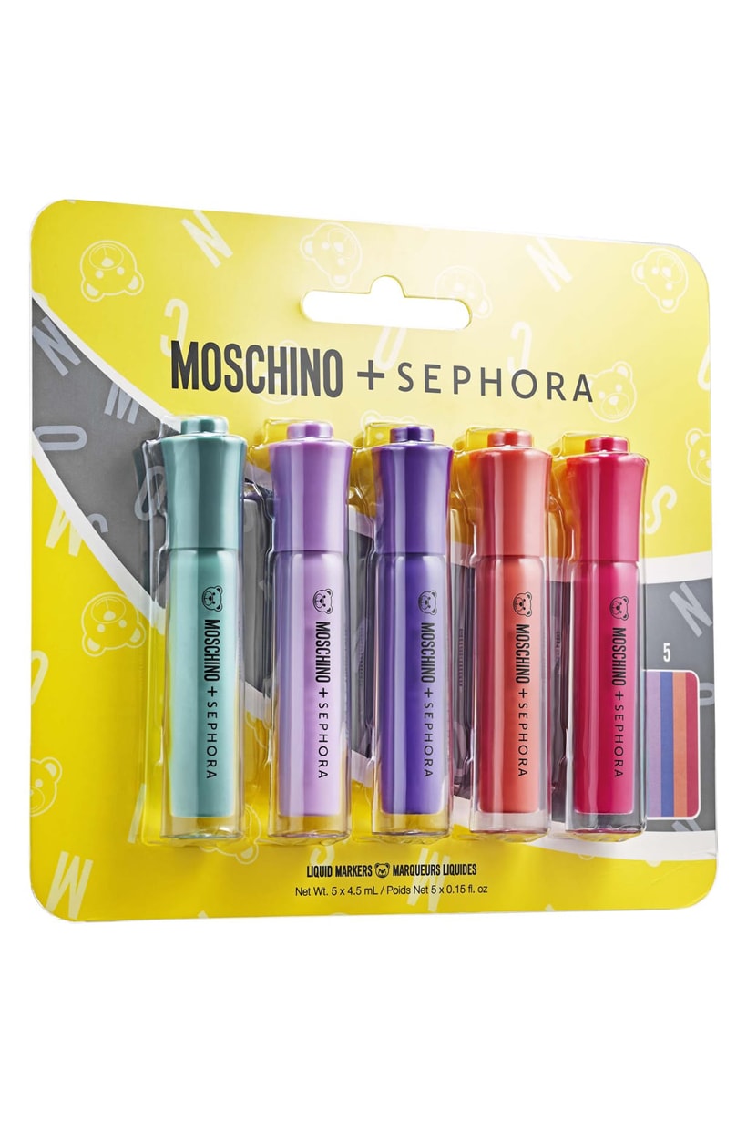 Sephora Moschino Crossover collection cosmetics makeup Pencil Brush Set makeup sponge highlighter laptop eyeshadow palette marker lipsticks nail polish eyeliner mask