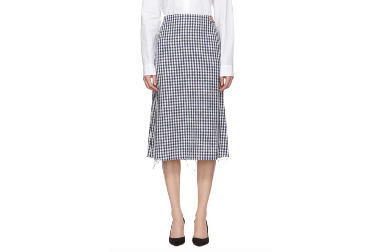 Simon-Miller-Blue-&-White-Cotton-Fitted-Skirt