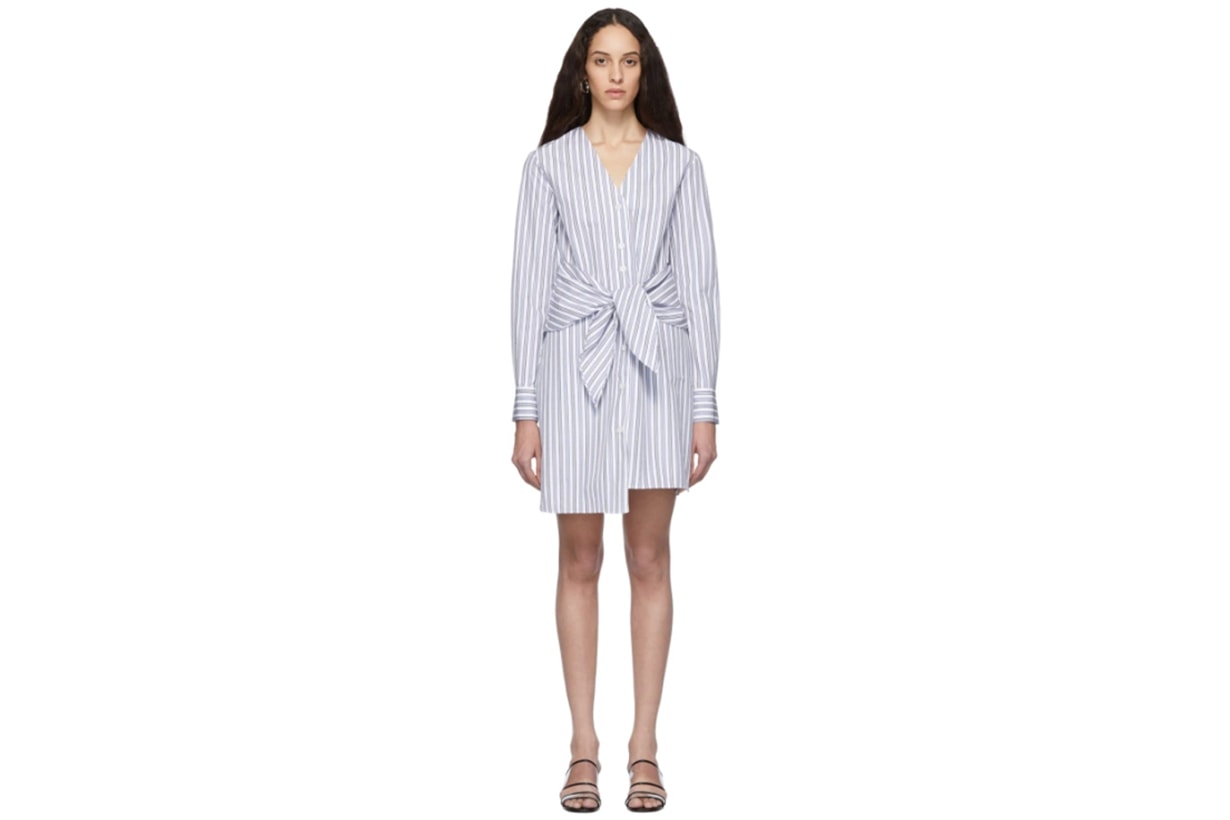 Tibi Blue & White Stripe Liam V-Neck Shirt Dress