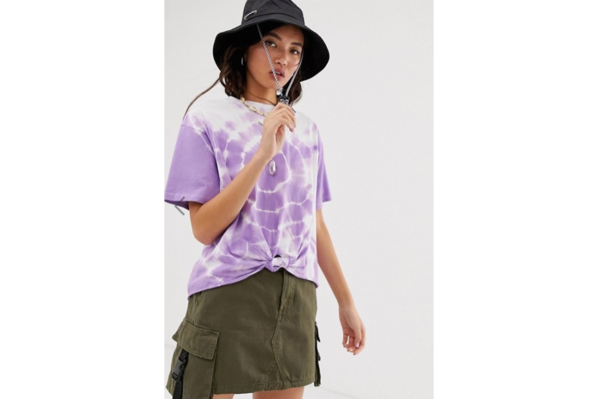 ASOS DESIGN oversized knot front t-shirt in tie dye