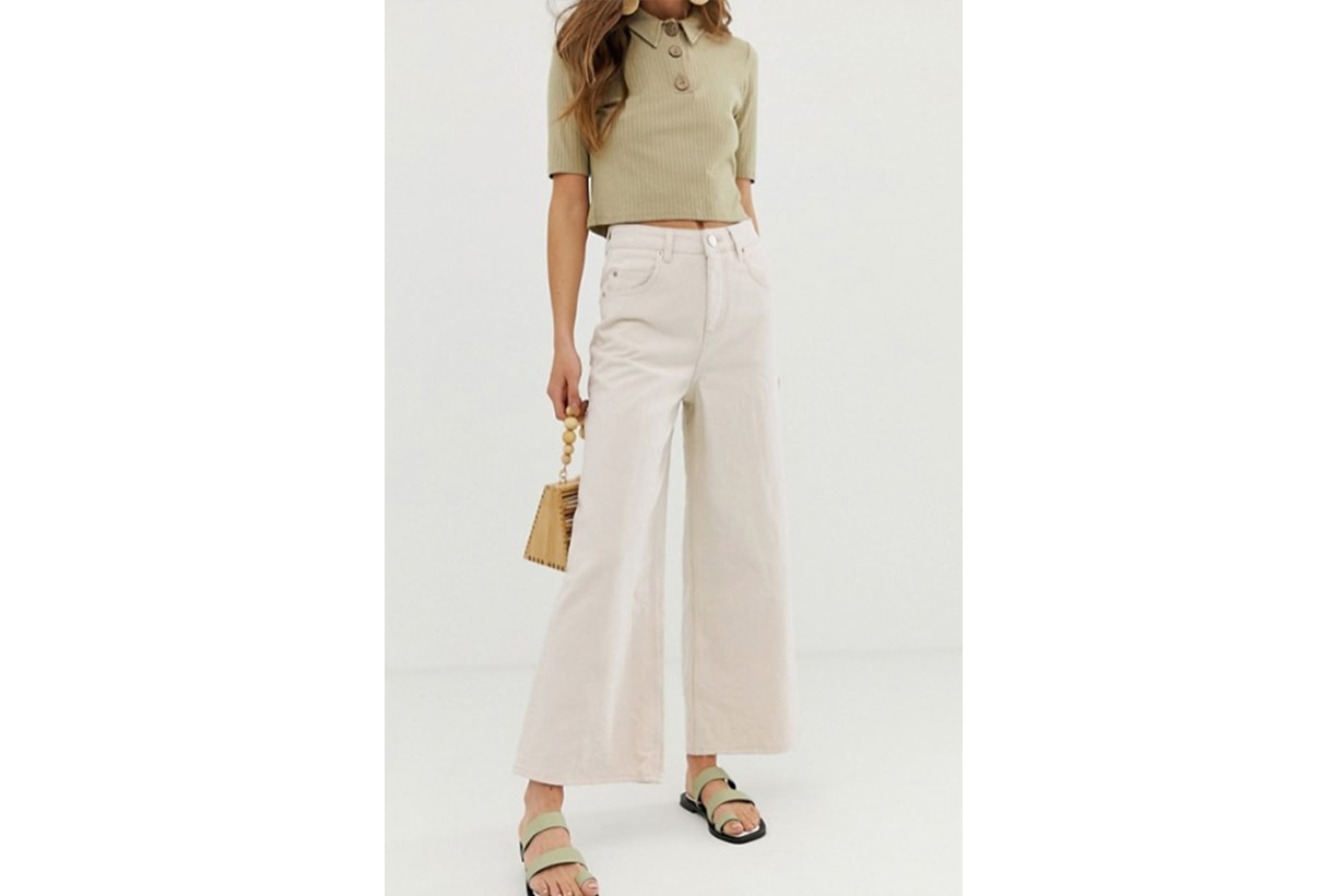 ASOS DESIGN Premium Wide Leg Jeans in Bone White