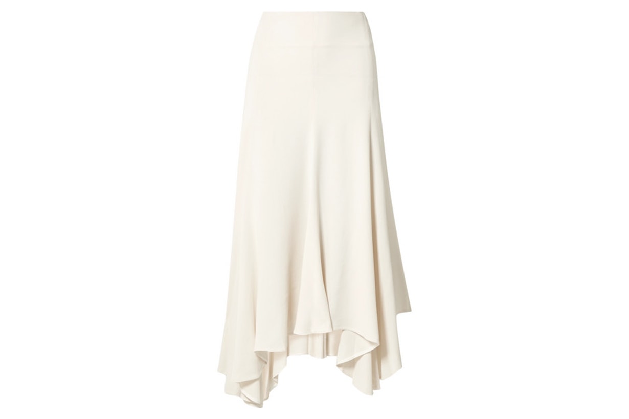 Asymmetric Pleated Crepe Midi Skirt