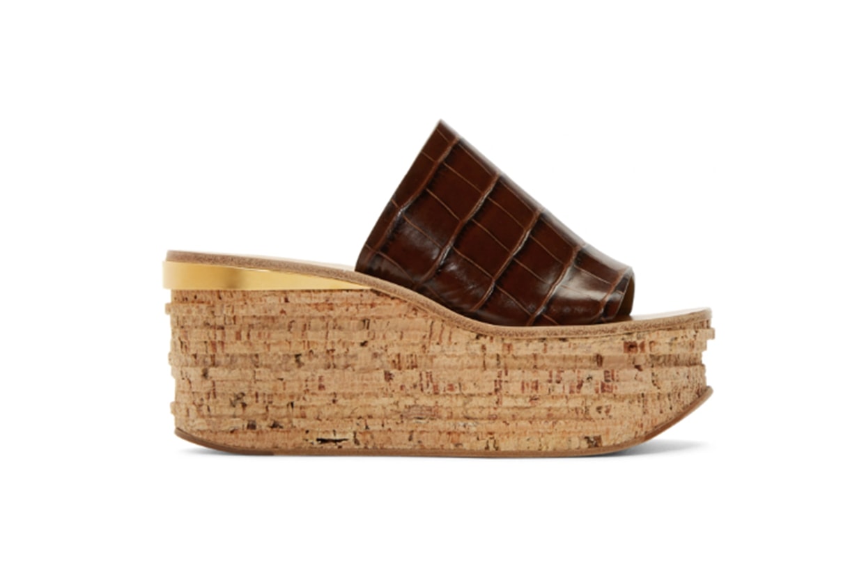 Chloé Brown Croc Camille Wedge Mule Sandals