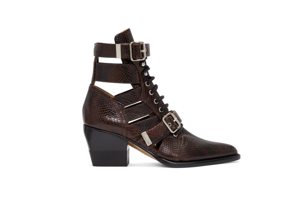 Chloé Burgundy Snake Rylee Strap Boots