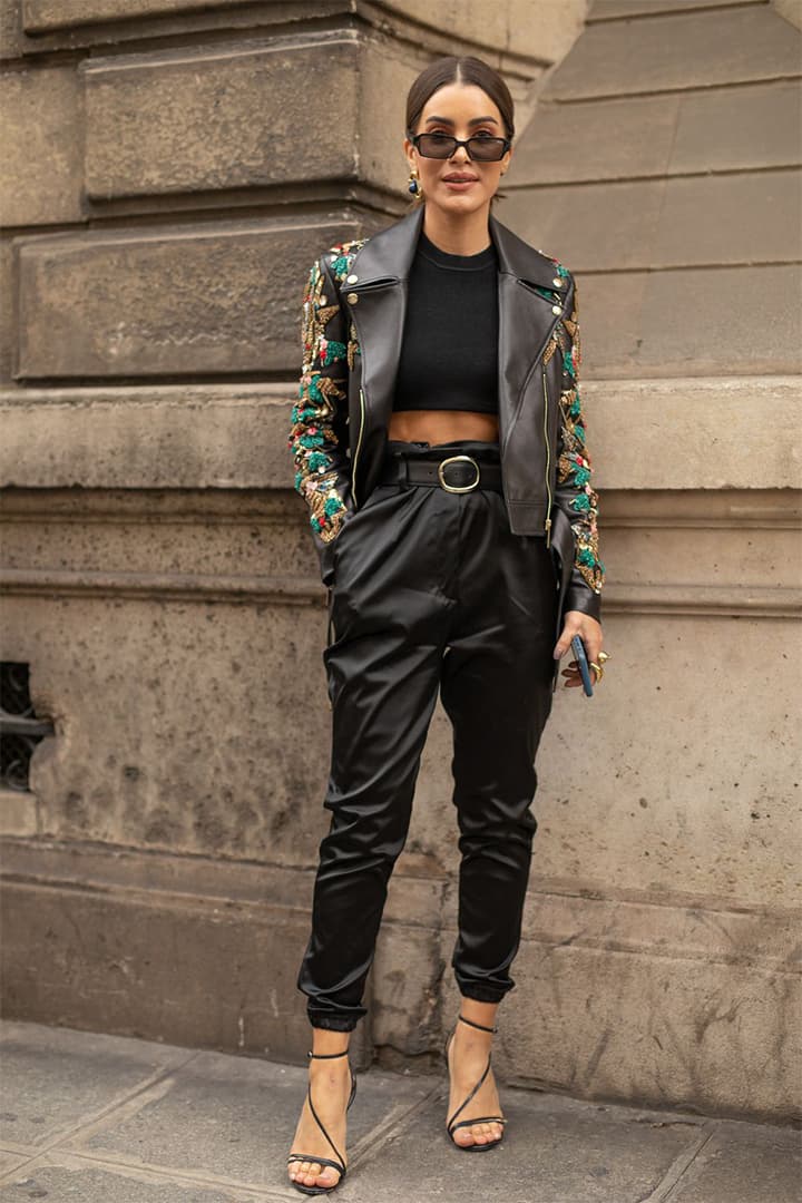 Crop Top Leather Pants Street Style