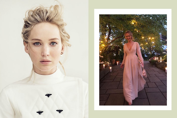 低調舉辦訂婚派對,Jennifer Lawrence 身穿這件典雅低胸深 V 洋裝絕美現身!