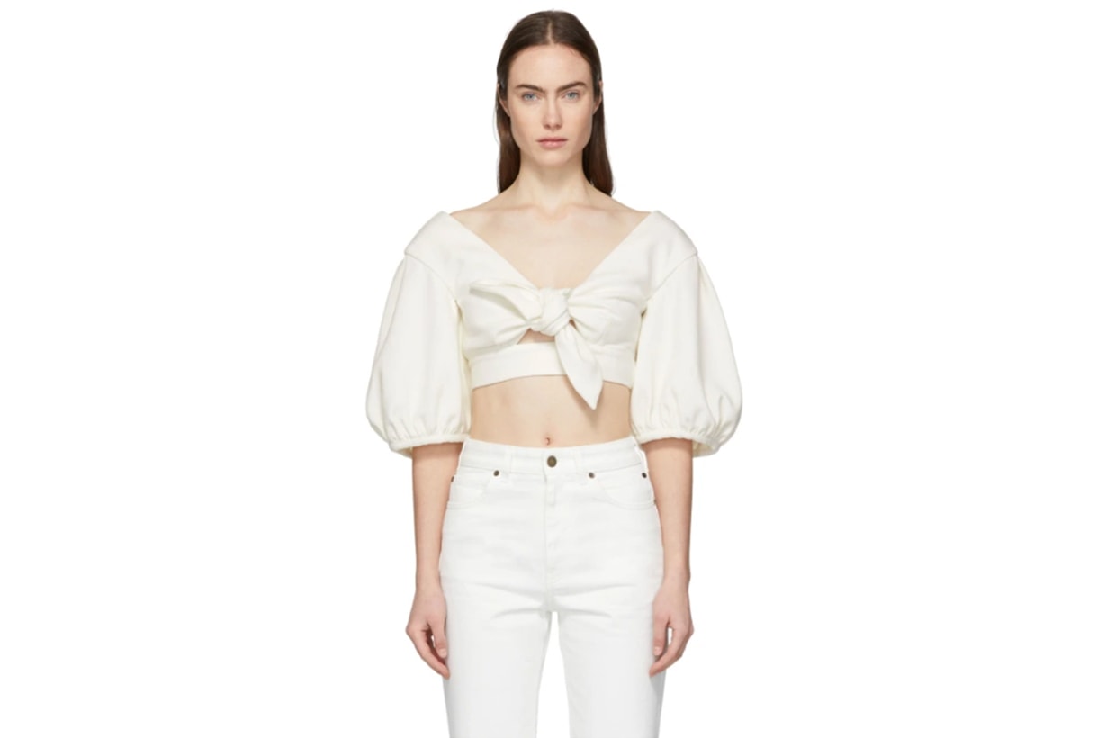 Edit White Cropped Bow Front Blouse