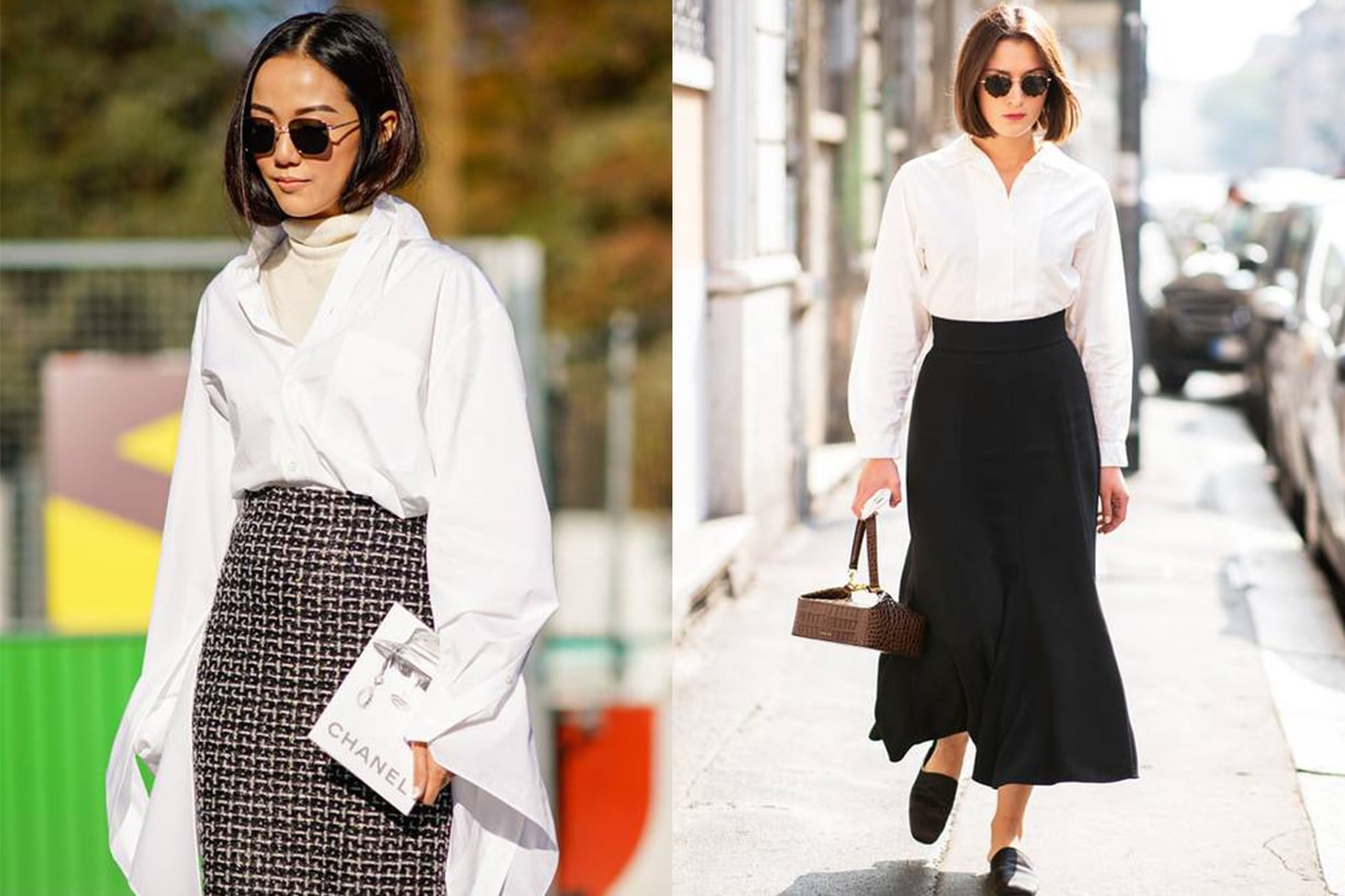 White Shirt Black Skirt Sunglasses Street Style