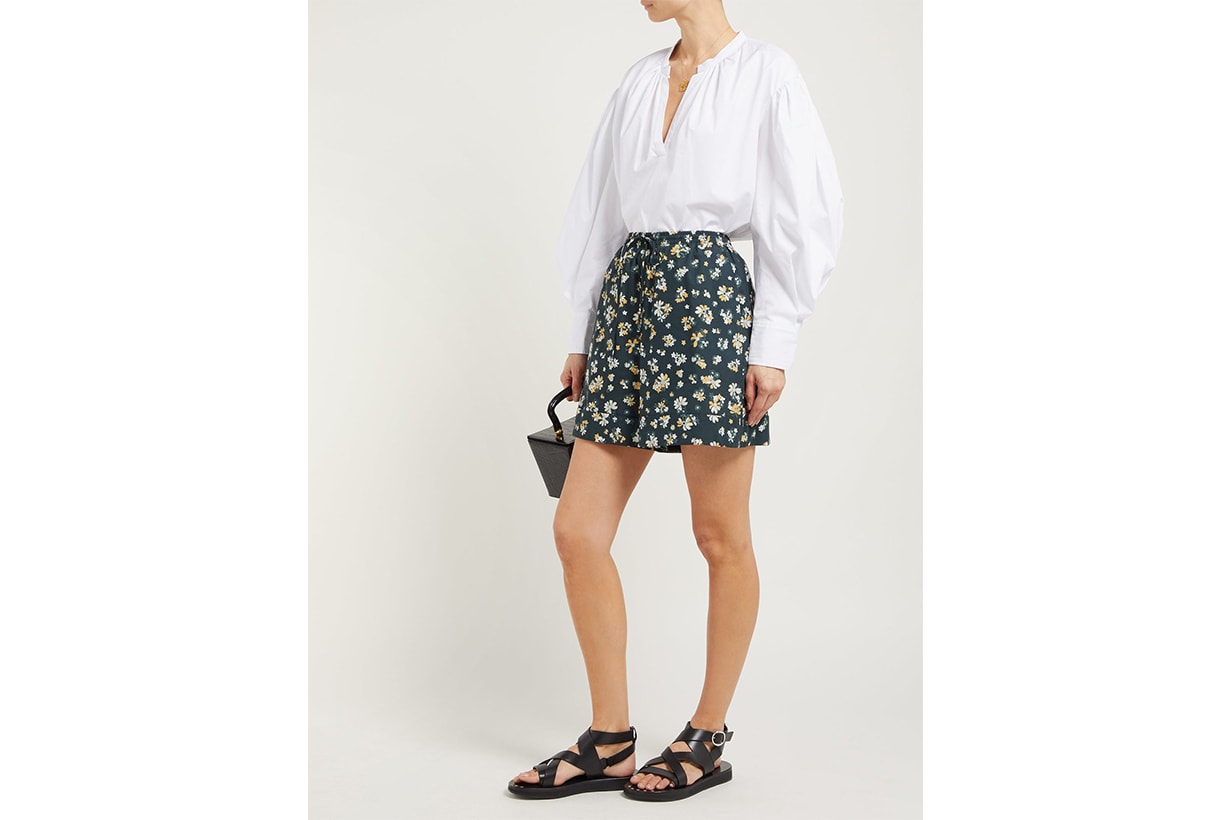 Floral-Print Wide-Leg Cotton Shorts