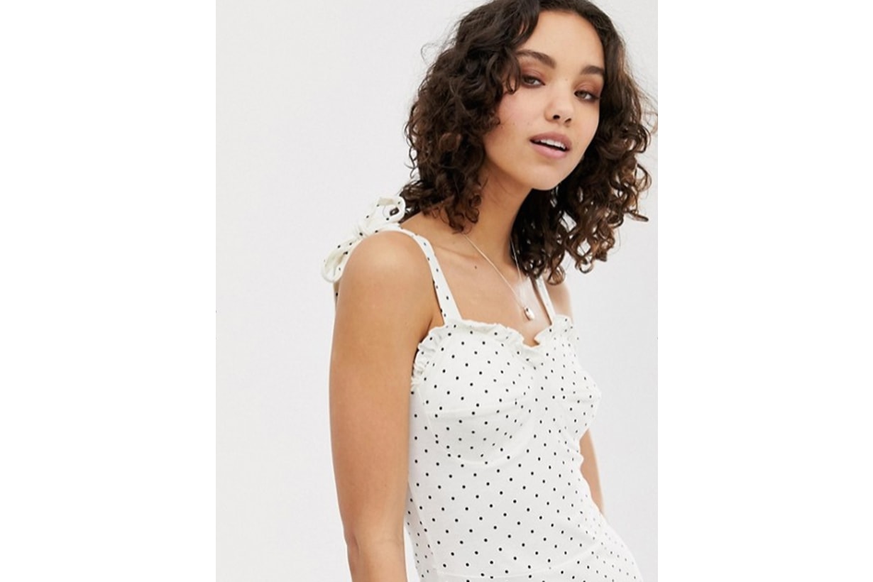 Only Polka Dot Midi Cami Dress with Cup Detail