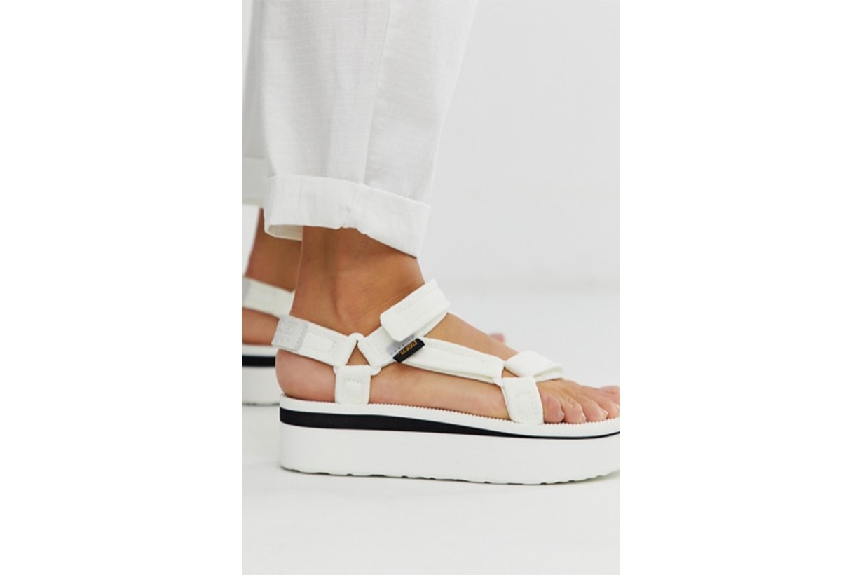 Teva Flatform Universal Mesh Print Chunky Sandals in White