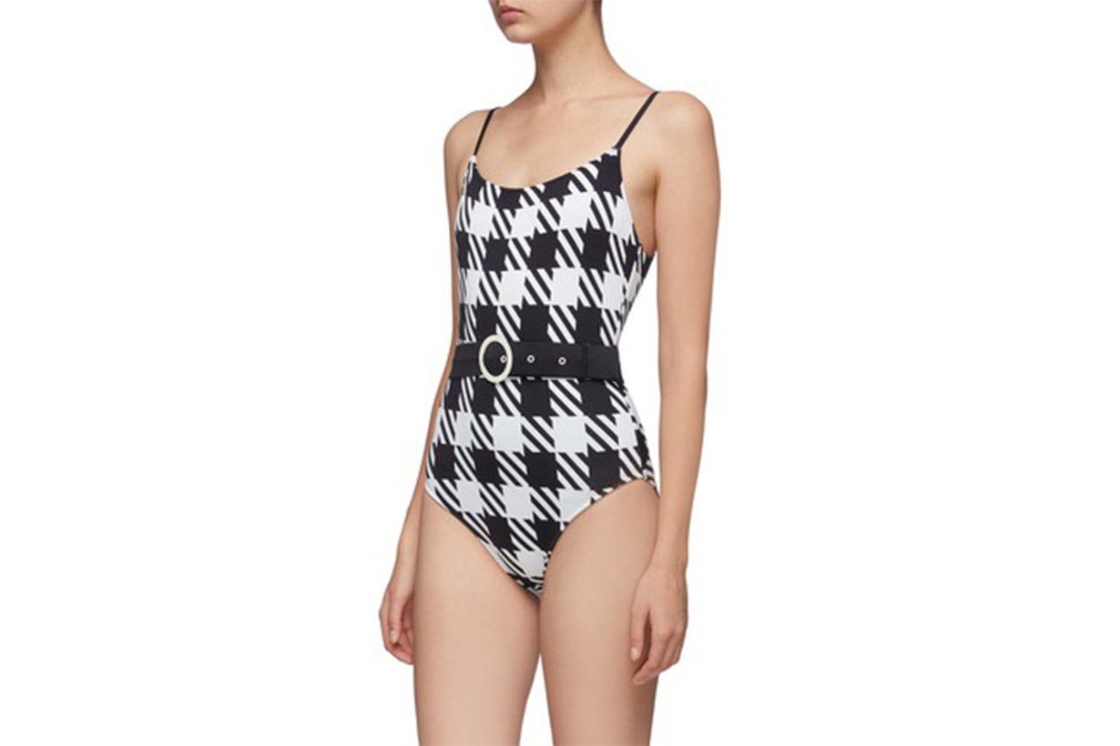 The Nina Belted Stripe GIngham Check One-Piece Swimsuit