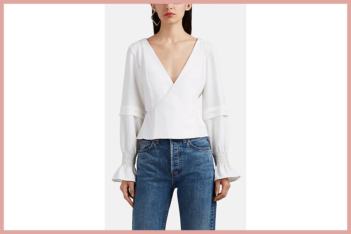 AREA Crystal-Embellished Crepe Blouse