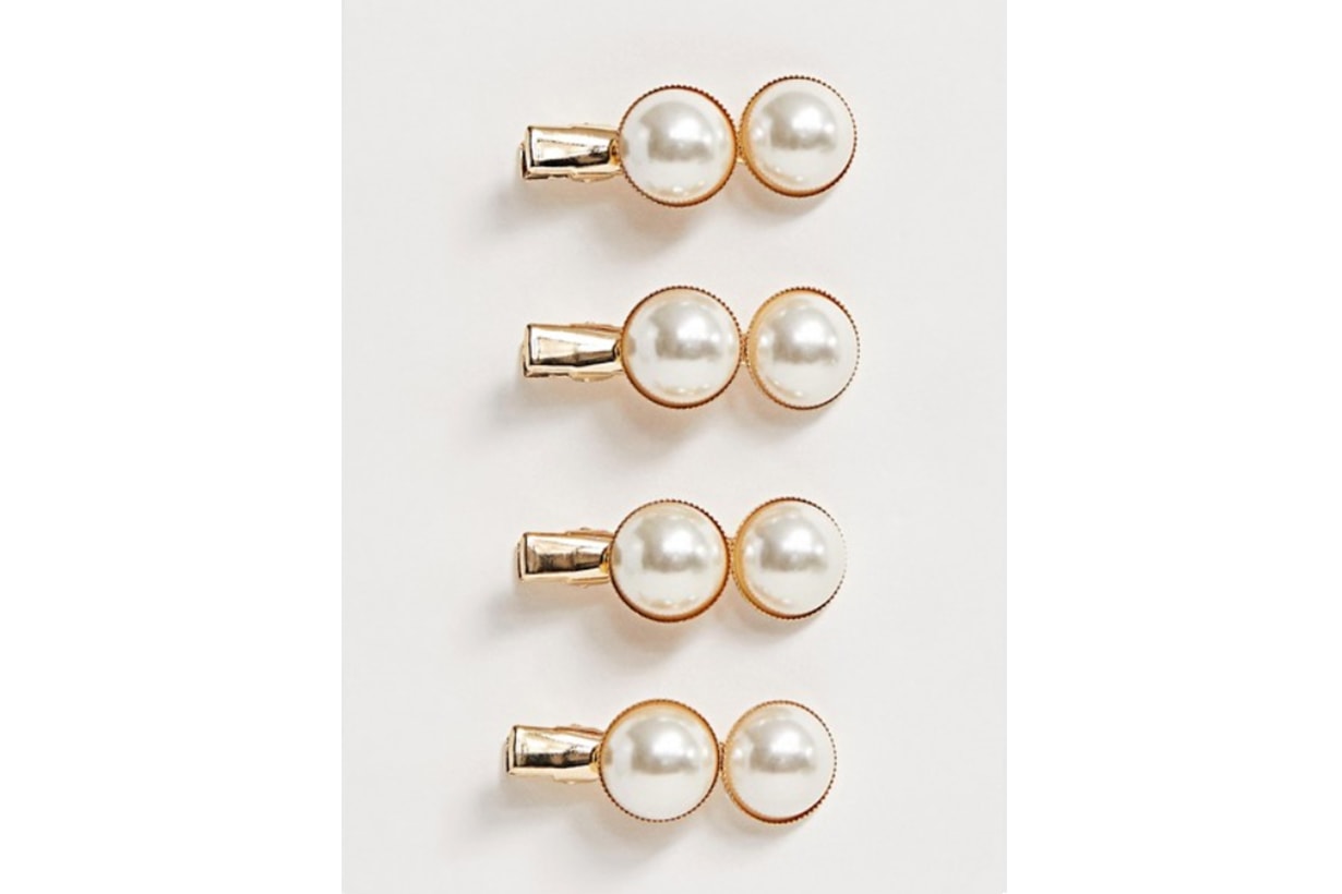 ASOS DESIGN pack of 4 mini hair clips with double pearls