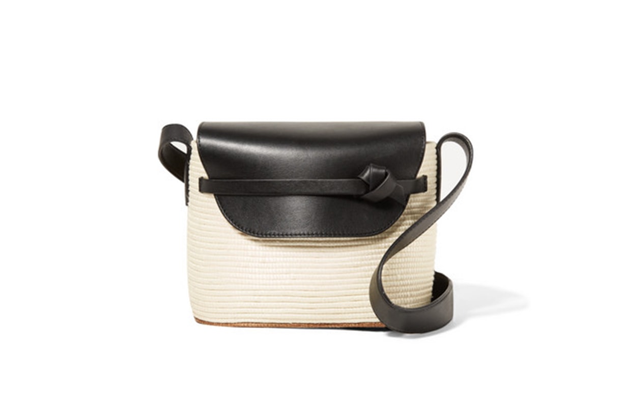 CESTA COLLECTIVE Lady Leather-Trimmed Woven Sisal Shoulder Bag