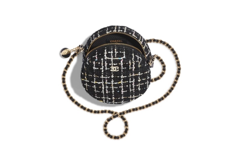 chanel clutch with chain Circular tweed black