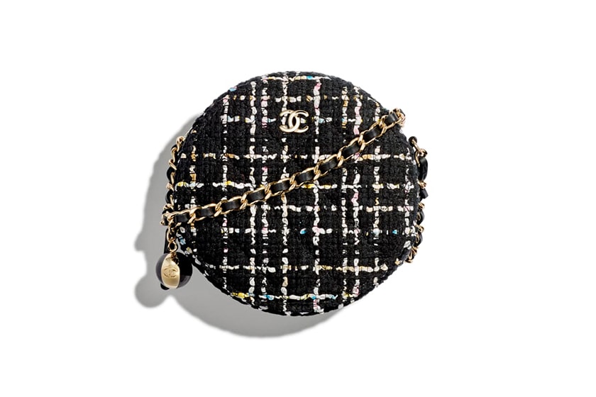 chanel clutch with chain Circular tweed black