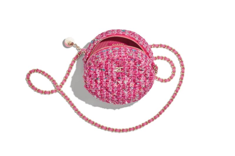 chanel clutch with chain Circular tweed pink