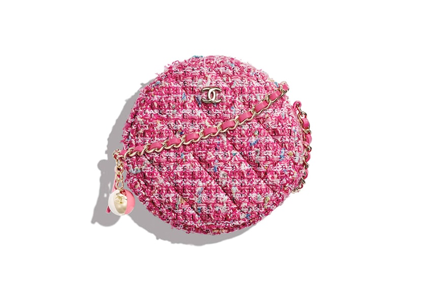 chanel clutch with chain Circular tweed pink