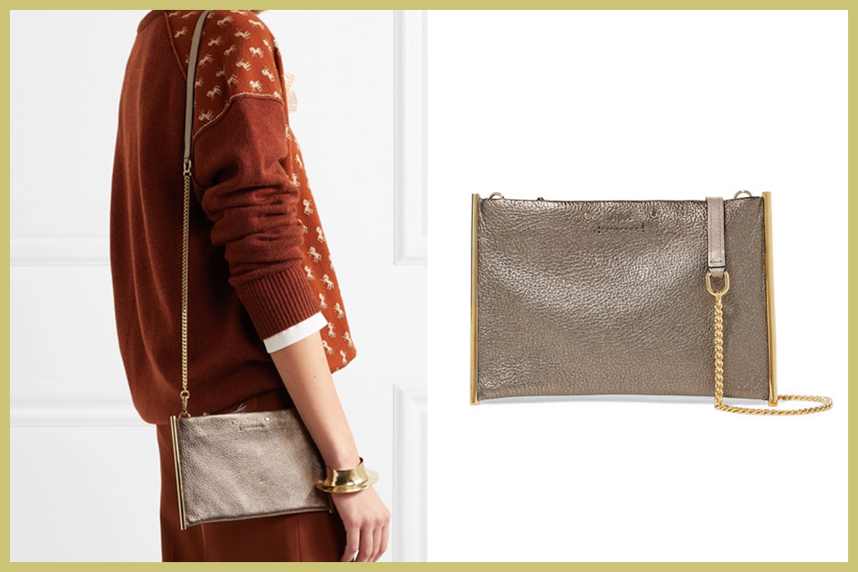 CHLOÉ Roy Small Metallic Textured-Leather Shoulder Bag