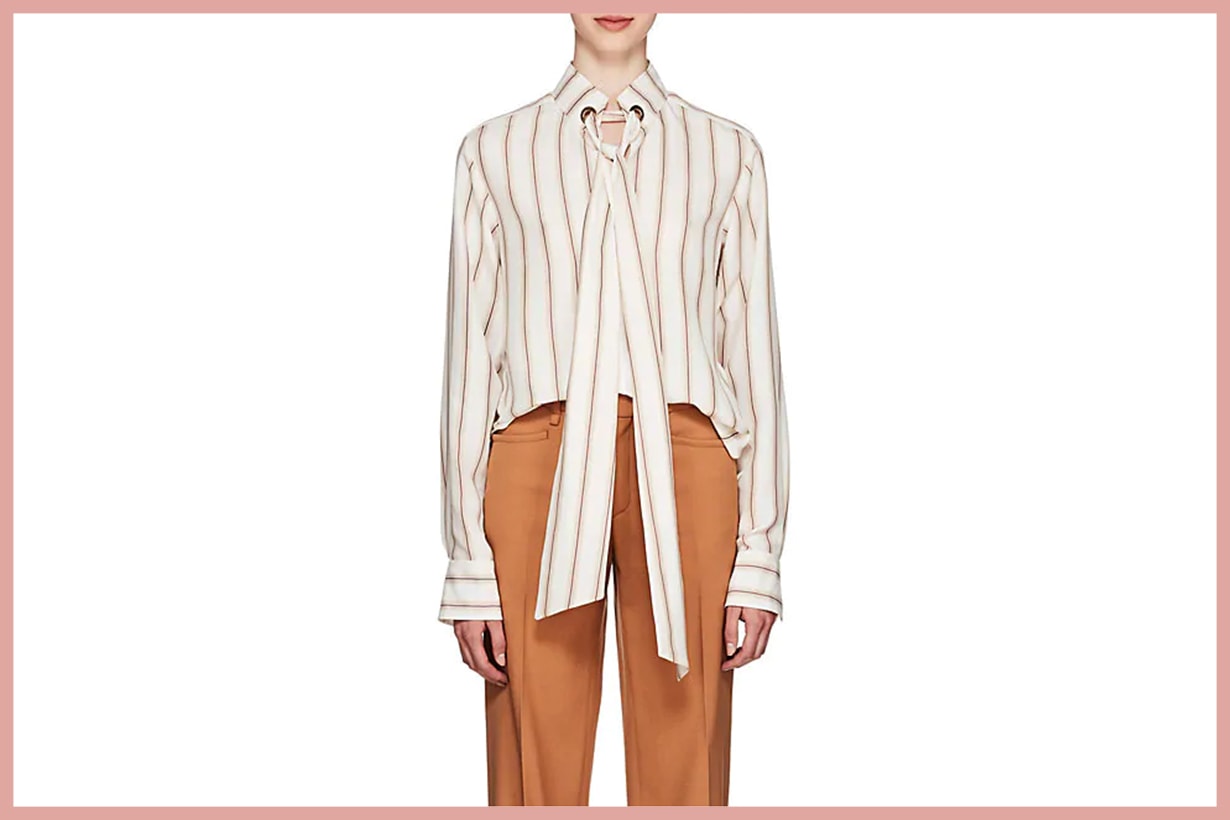 CHLOÉ Striped Silk Tieneck Blouse