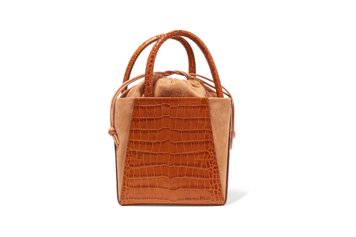 Dorthea Box Croc-Effect Leather and Suede Tote