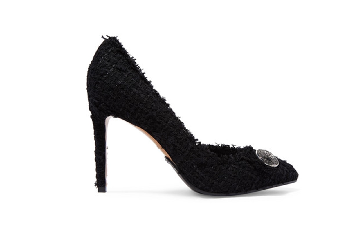 Julie Button-Embellished Tweed Pumps