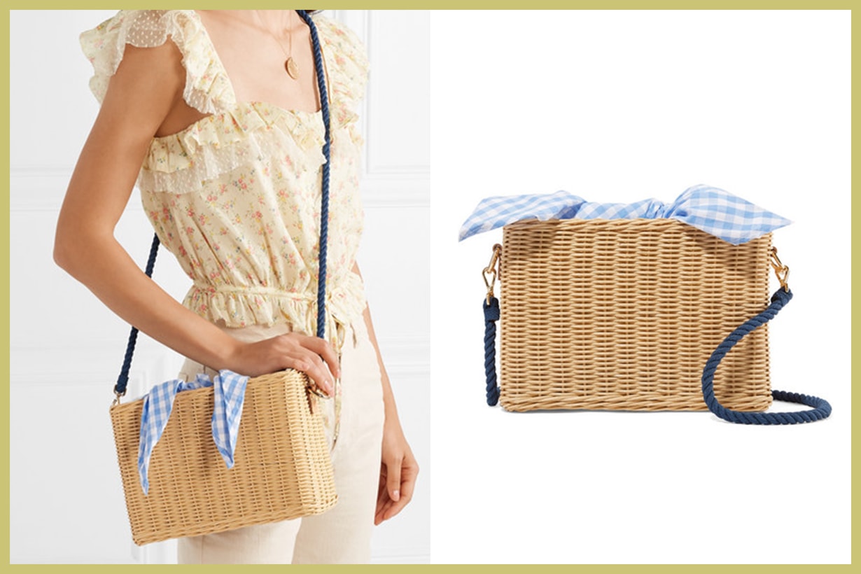 KAYU Chloe Wicker and Gingham Cotton-Canvas Shoulder Bag