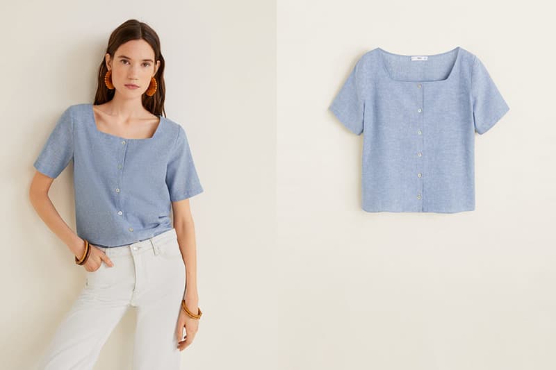 Mango Button linen-blend blouse