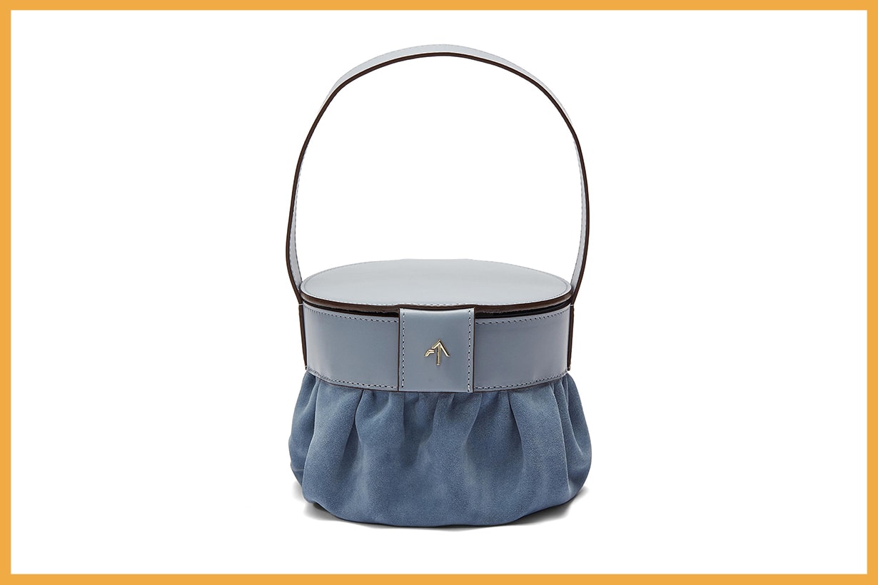 Manu Atelier Reched Suede Panel Leather Top Handle Bag