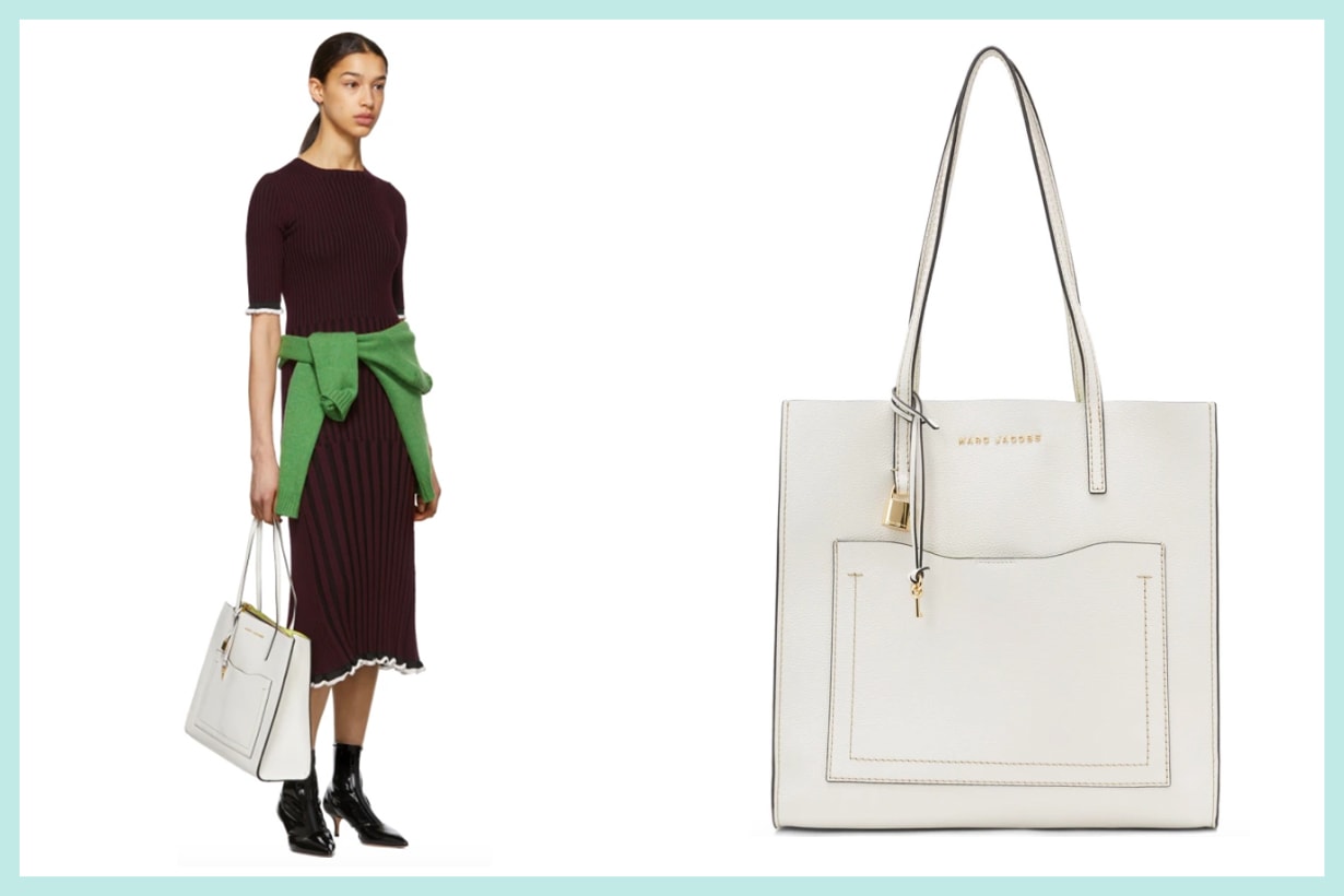 Marc Jacobs White 'The Grind' T Pocket Tote