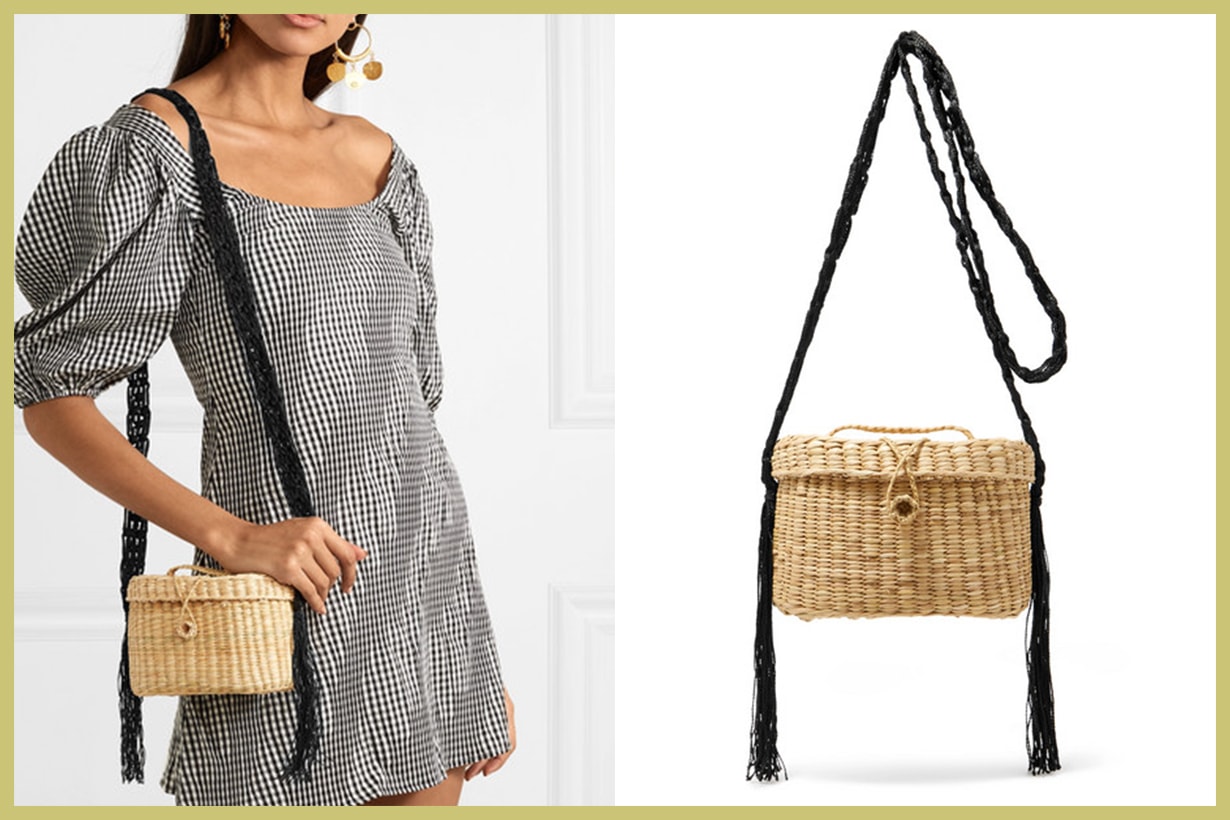 NANNACAY Kiki Woven Raffia and Macramé Shoulder Bag
