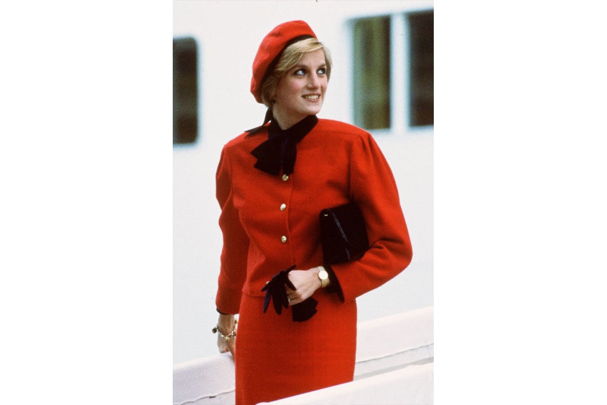 Princess Diana Wore Jasper Conran red suit at cruise liner Royal Princess in 1984 