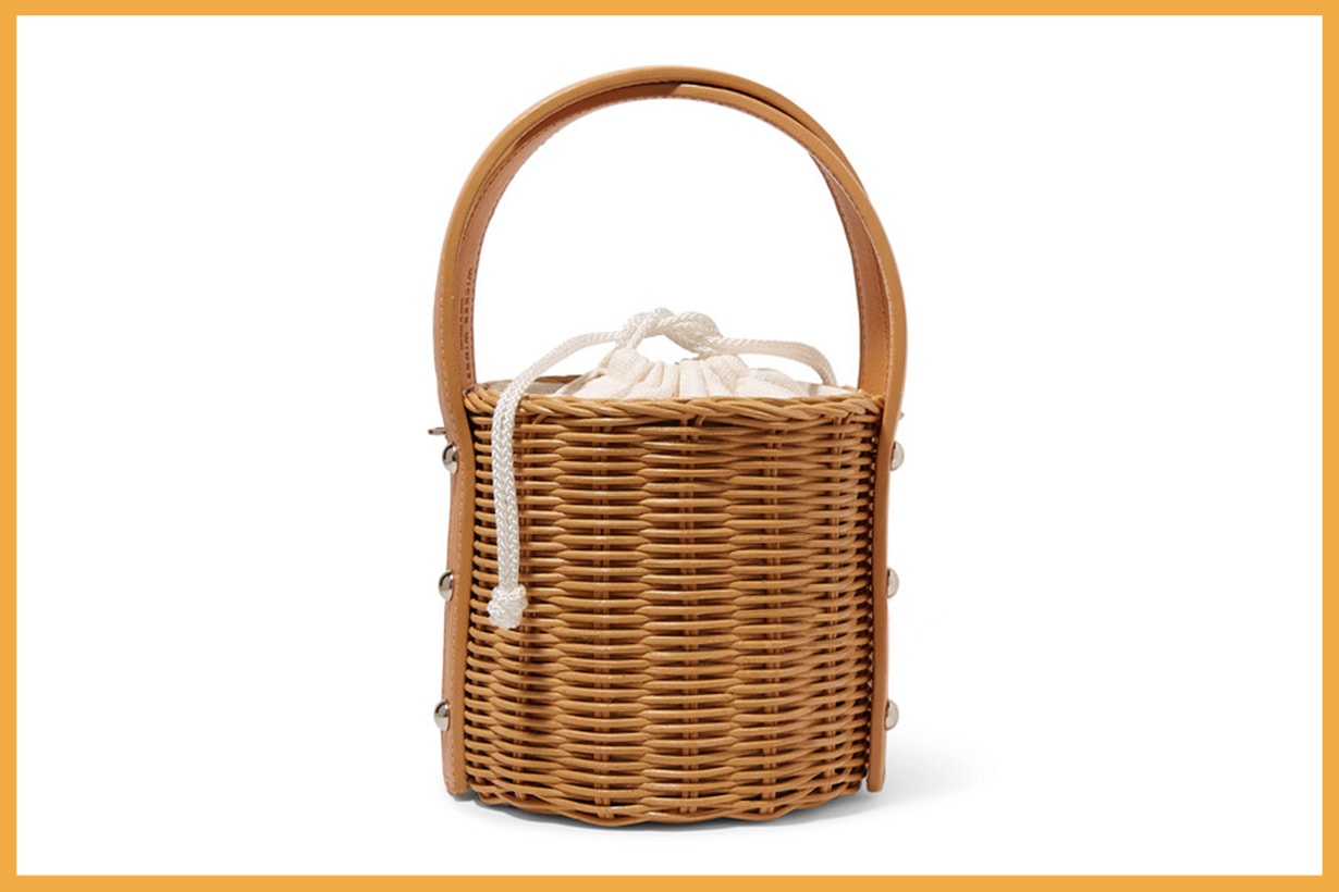 Quan Rattan and Leather Bucket Bag