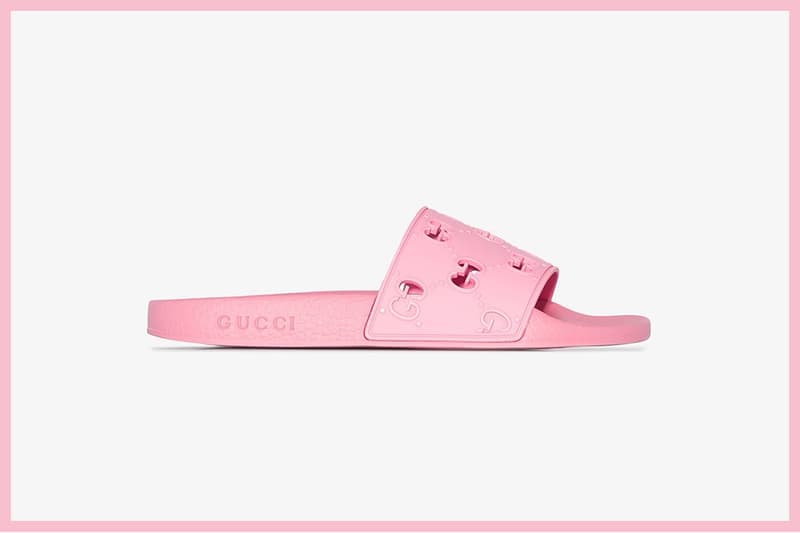 gucci pink monogram logo slides