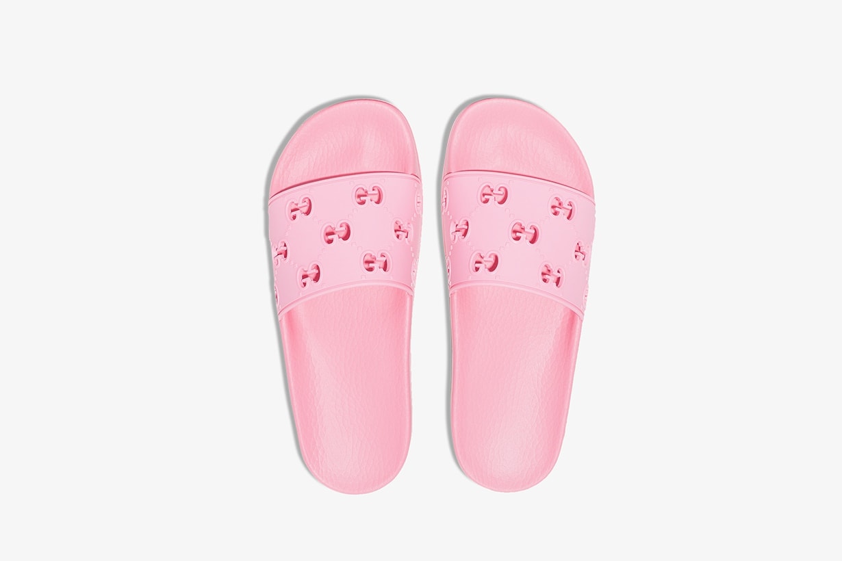 gucci pink monogram logo slides